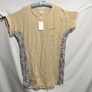 Stylish Tan Dress with Paisley Accents